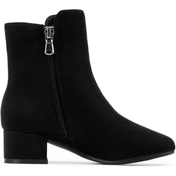 imagePANDANINJIA Alyssa Girls Fashion Boots SquareToe Dress Boots Low Heel Ankle Booties with Zipper for Toddler Little Kids Big KidsBlack Suede