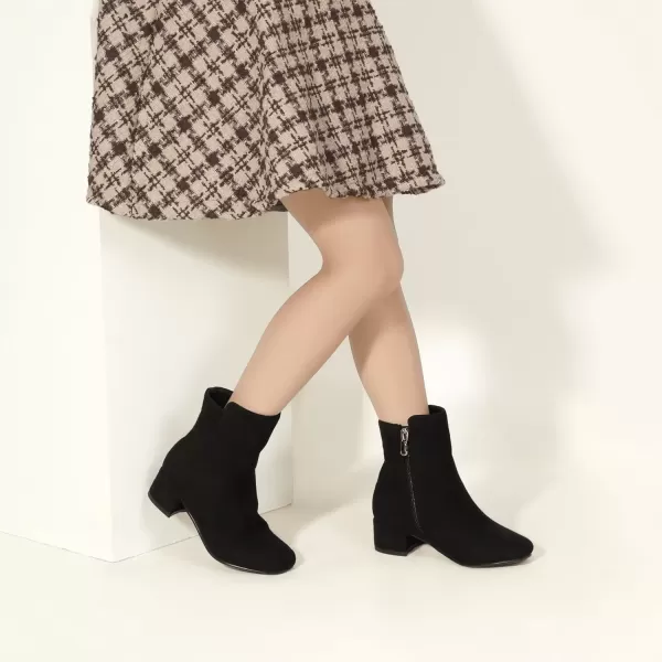 imagePANDANINJIA Alyssa Girls Fashion Boots SquareToe Dress Boots Low Heel Ankle Booties with Zipper for Toddler Little Kids Big KidsBlack Suede