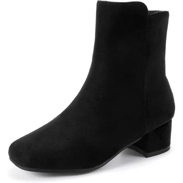 imagePANDANINJIA Alyssa Girls Fashion Boots SquareToe Dress Boots Low Heel Ankle Booties with Zipper for Toddler Little Kids Big KidsBlack Suede