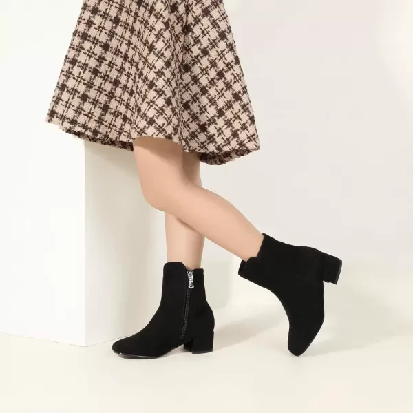imagePANDANINJIA Alyssa Girls Fashion Boots SquareToe Dress Boots Low Heel Ankle Booties with Zipper for Toddler Little Kids Big KidsBlack Suede