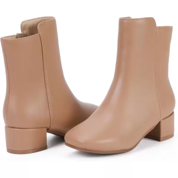 imagePANDANINJIA Alyssa Girls Fashion Boots SquareToe Dress Boots Low Heel Ankle Booties with Zipper for Toddler Little Kids Big KidsBrown Pu