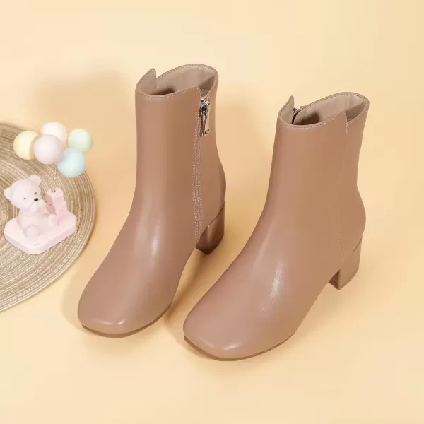 imagePANDANINJIA Alyssa Girls Fashion Boots SquareToe Dress Boots Low Heel Ankle Booties with Zipper for Toddler Little Kids Big KidsBrown Pu