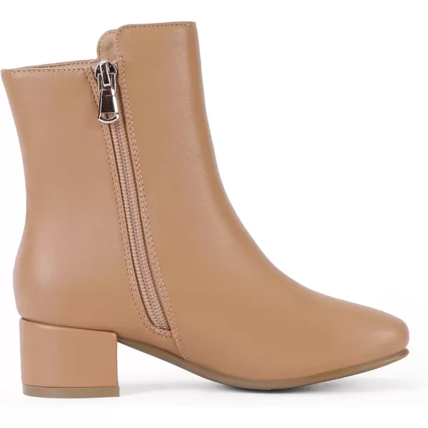 imagePANDANINJIA Alyssa Girls Fashion Boots SquareToe Dress Boots Low Heel Ankle Booties with Zipper for Toddler Little Kids Big KidsBrown Pu