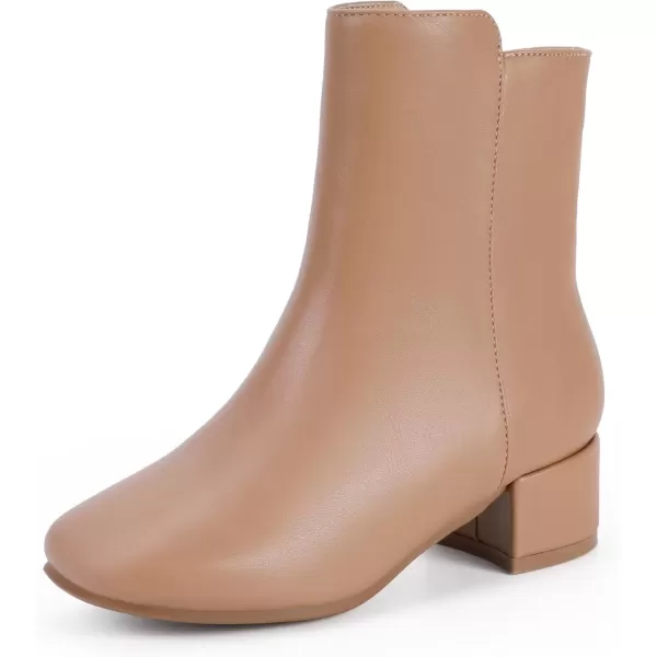 imagePANDANINJIA Alyssa Girls Fashion Boots SquareToe Dress Boots Low Heel Ankle Booties with Zipper for Toddler Little Kids Big KidsBrown Pu