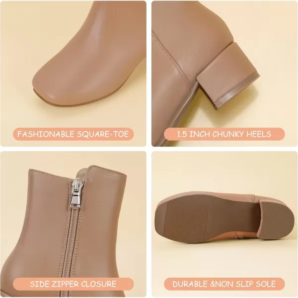 imagePANDANINJIA Alyssa Girls Fashion Boots SquareToe Dress Boots Low Heel Ankle Booties with Zipper for Toddler Little Kids Big KidsBrown Pu