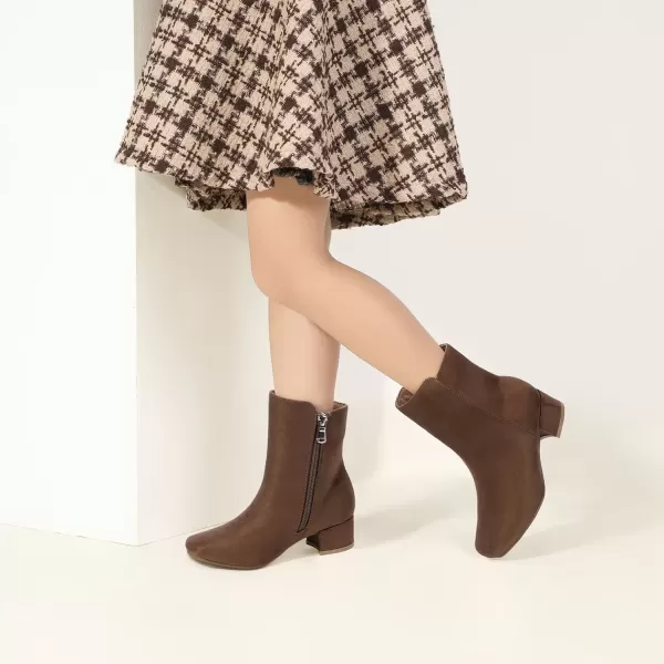 imagePANDANINJIA Alyssa Girls Fashion Boots SquareToe Dress Boots Low Heel Ankle Booties with Zipper for Toddler Little Kids Big KidsBrownsuede