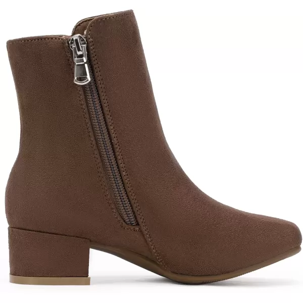 imagePANDANINJIA Alyssa Girls Fashion Boots SquareToe Dress Boots Low Heel Ankle Booties with Zipper for Toddler Little Kids Big KidsBrownsuede