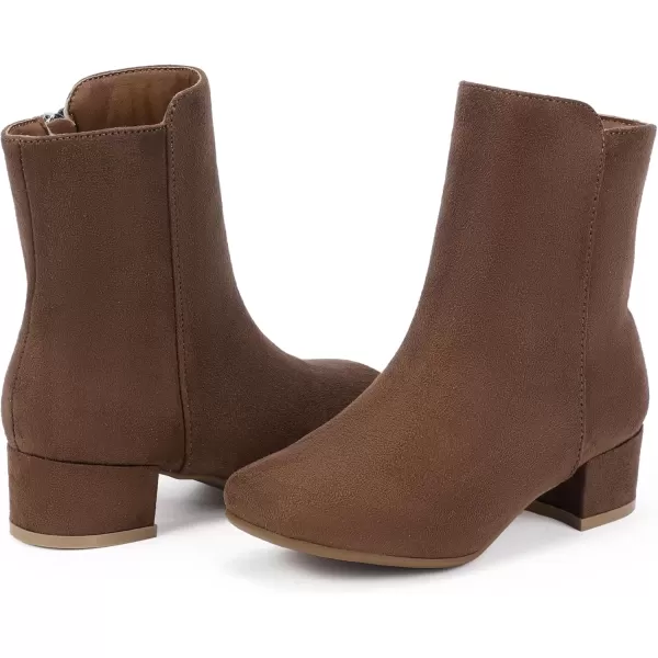 imagePANDANINJIA Alyssa Girls Fashion Boots SquareToe Dress Boots Low Heel Ankle Booties with Zipper for Toddler Little Kids Big KidsBrownsuede