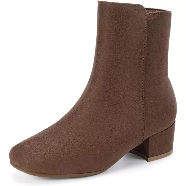 imagePANDANINJIA Alyssa Girls Fashion Boots SquareToe Dress Boots Low Heel Ankle Booties with Zipper for Toddler Little Kids Big KidsBrownsuede