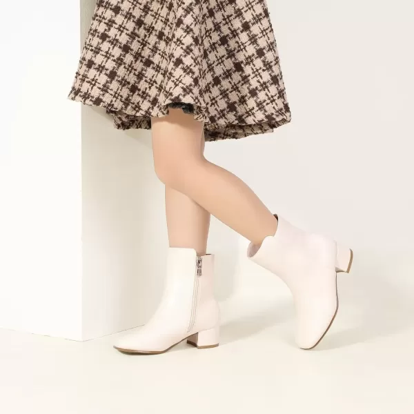 imagePANDANINJIA Alyssa Girls Fashion Boots SquareToe Dress Boots Low Heel Ankle Booties with Zipper for Toddler Little Kids Big KidsOffwhite Pu 01
