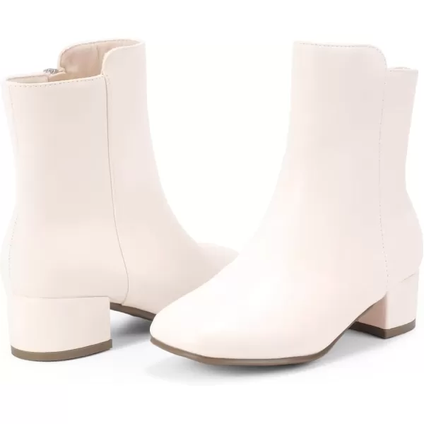 imagePANDANINJIA Alyssa Girls Fashion Boots SquareToe Dress Boots Low Heel Ankle Booties with Zipper for Toddler Little Kids Big KidsOffwhite Pu 01