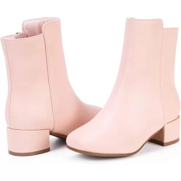 imagePANDANINJIA Alyssa Girls Fashion Boots SquareToe Dress Boots Low Heel Ankle Booties with Zipper for Toddler Little Kids Big KidsPink Pu