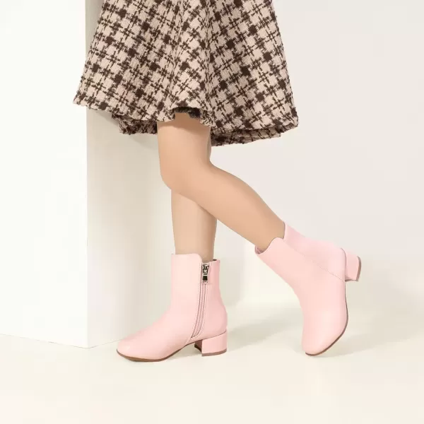 imagePANDANINJIA Alyssa Girls Fashion Boots SquareToe Dress Boots Low Heel Ankle Booties with Zipper for Toddler Little Kids Big KidsPink Pu