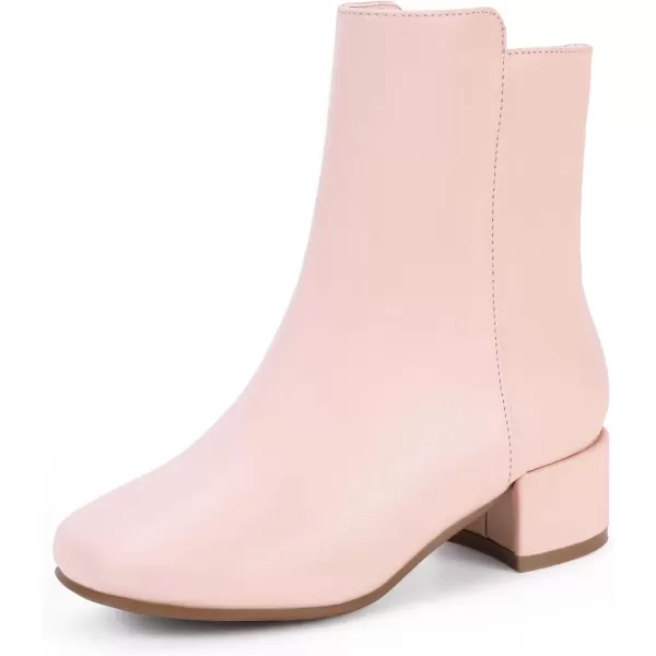 imagePANDANINJIA Alyssa Girls Fashion Boots SquareToe Dress Boots Low Heel Ankle Booties with Zipper for Toddler Little Kids Big KidsPink Pu
