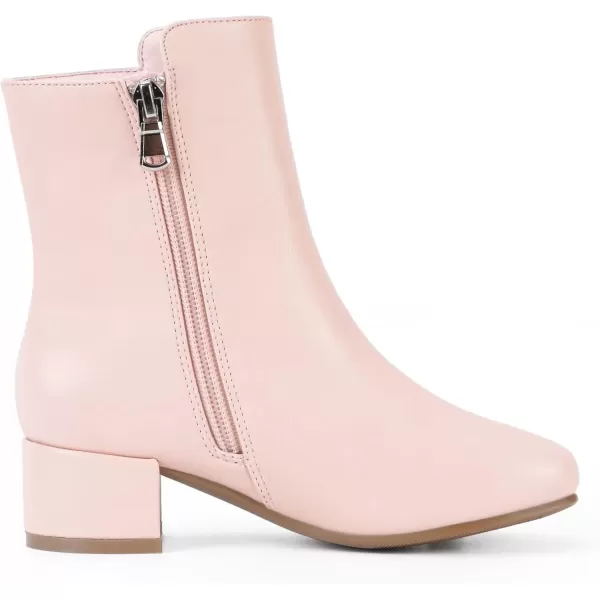 imagePANDANINJIA Alyssa Girls Fashion Boots SquareToe Dress Boots Low Heel Ankle Booties with Zipper for Toddler Little Kids Big KidsPink Pu