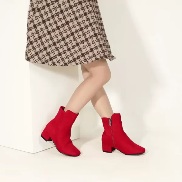 imagePANDANINJIA Alyssa Girls Fashion Boots SquareToe Dress Boots Low Heel Ankle Booties with Zipper for Toddler Little Kids Big KidsRed Suede