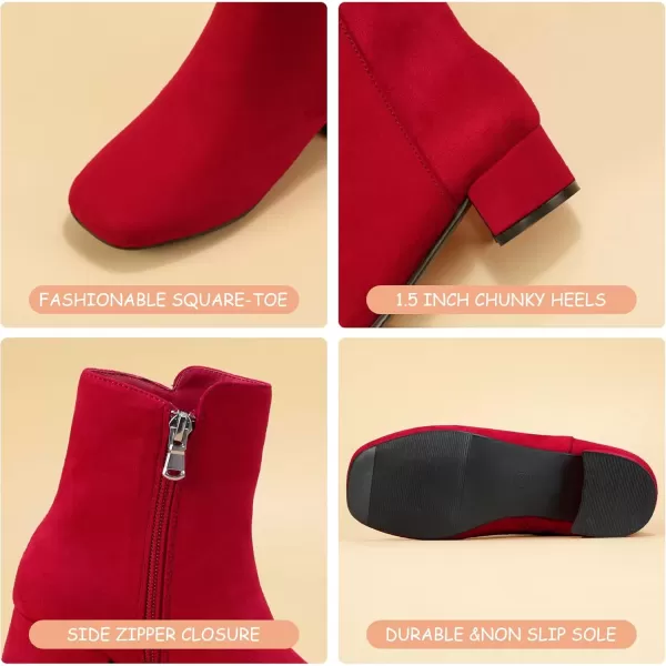 imagePANDANINJIA Alyssa Girls Fashion Boots SquareToe Dress Boots Low Heel Ankle Booties with Zipper for Toddler Little Kids Big KidsRed Suede