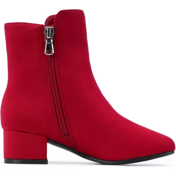 imagePANDANINJIA Alyssa Girls Fashion Boots SquareToe Dress Boots Low Heel Ankle Booties with Zipper for Toddler Little Kids Big KidsRed Suede