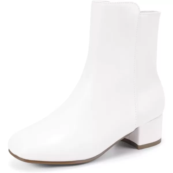 imagePANDANINJIA Alyssa Girls Fashion Boots SquareToe Dress Boots Low Heel Ankle Booties with Zipper for Toddler Little Kids Big KidsWhite Pu