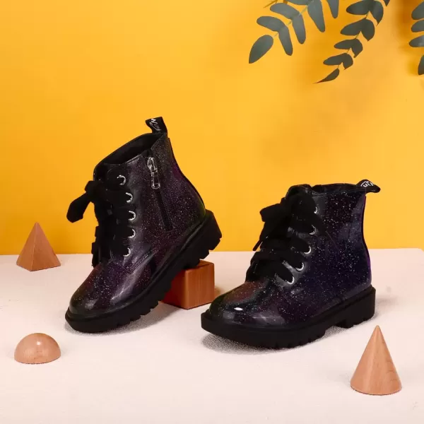 imagePANDANINJIA Christina Boys Girls Short Ankle Boots Fashion Dress Booties Waterproof Combat Shoes with Zipper for Toddler Little KidBlack Bright
