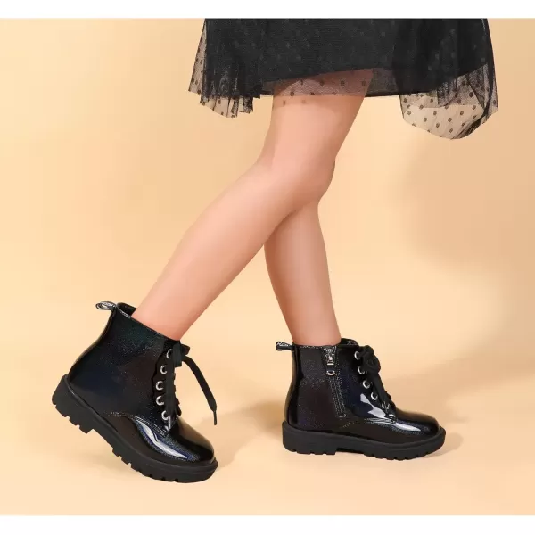 imagePANDANINJIA Christina Boys Girls Short Ankle Boots Fashion Dress Booties Waterproof Combat Shoes with Zipper for Toddler Little KidBlack Bright