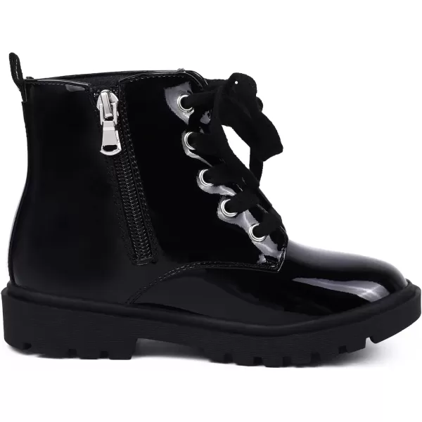 imagePANDANINJIA Christina Boys Girls Short Ankle Boots Fashion Dress Booties Waterproof Combat Shoes with Zipper for Toddler Little KidBlack Patent