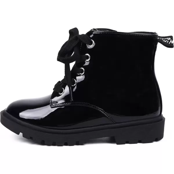 imagePANDANINJIA Christina Boys Girls Short Ankle Boots Fashion Dress Booties Waterproof Combat Shoes with Zipper for Toddler Little KidBlack Patent