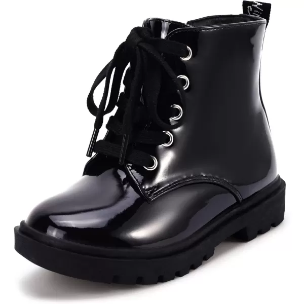 imagePANDANINJIA Christina Boys Girls Short Ankle Boots Fashion Dress Booties Waterproof Combat Shoes with Zipper for Toddler Little KidBlack Patent