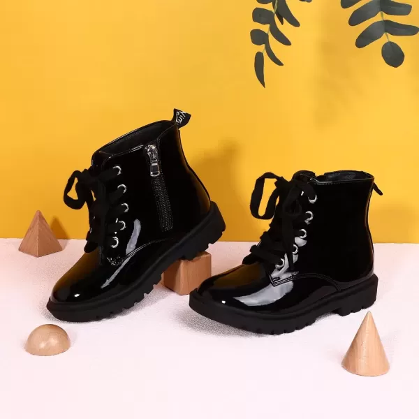 imagePANDANINJIA Christina Boys Girls Short Ankle Boots Fashion Dress Booties Waterproof Combat Shoes with Zipper for Toddler Little KidBlack Patent