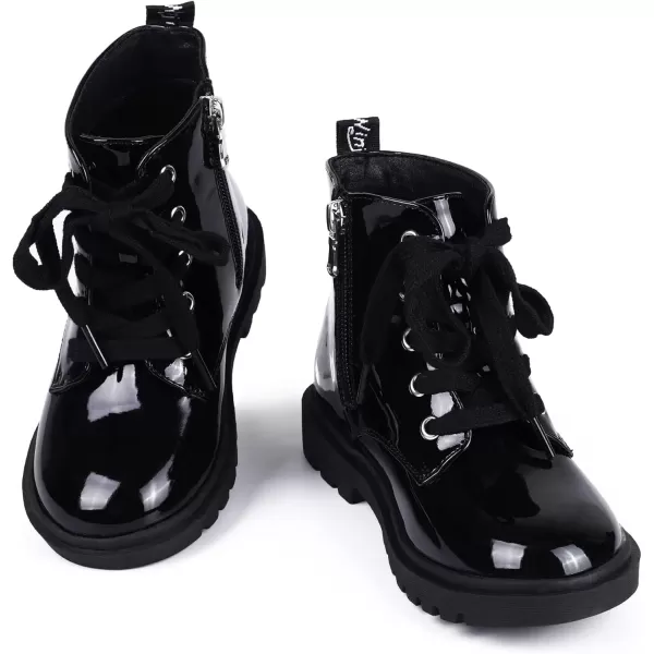 imagePANDANINJIA Christina Boys Girls Short Ankle Boots Fashion Dress Booties Waterproof Combat Shoes with Zipper for Toddler Little KidBlack Patent
