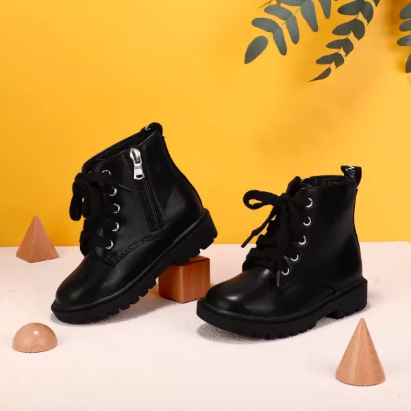 imagePANDANINJIA Christina Boys Girls Short Ankle Boots Fashion Dress Booties Waterproof Combat Shoes with Zipper for Toddler Little KidBlack Pu