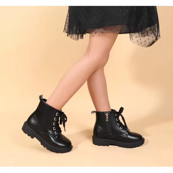 imagePANDANINJIA Christina Boys Girls Short Ankle Boots Fashion Dress Booties Waterproof Combat Shoes with Zipper for Toddler Little KidBlack Pu