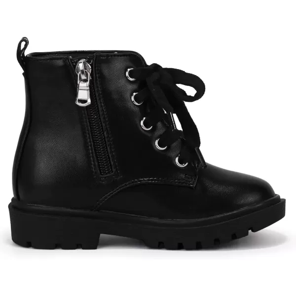 imagePANDANINJIA Christina Boys Girls Short Ankle Boots Fashion Dress Booties Waterproof Combat Shoes with Zipper for Toddler Little KidBlack Pu
