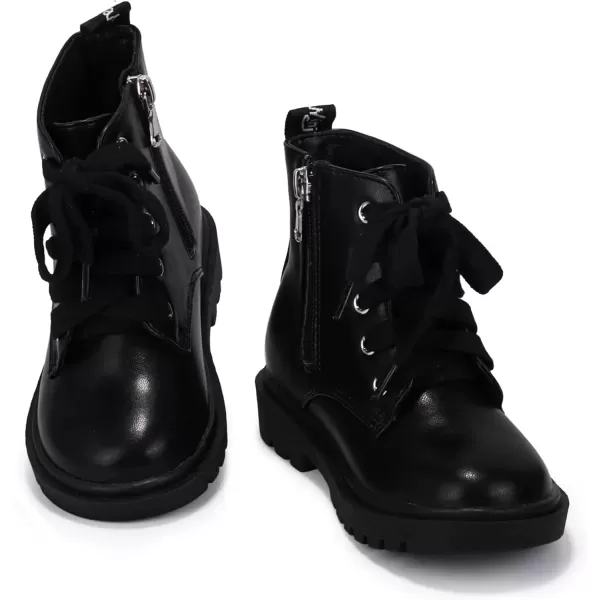 imagePANDANINJIA Christina Boys Girls Short Ankle Boots Fashion Dress Booties Waterproof Combat Shoes with Zipper for Toddler Little KidBlack Pu
