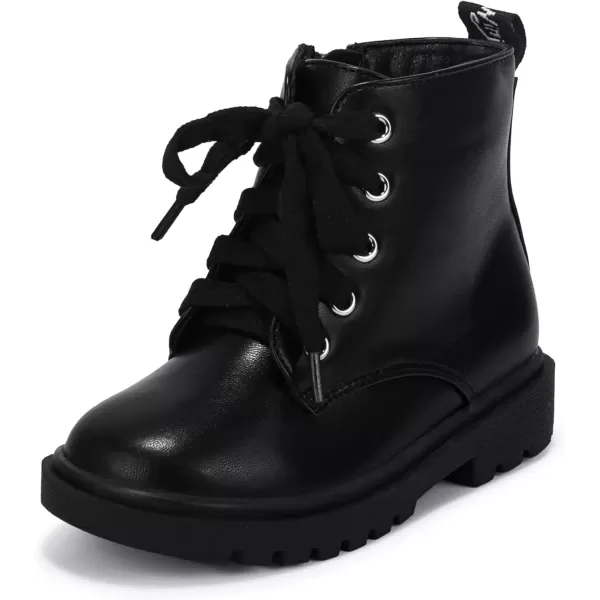 imagePANDANINJIA Christina Boys Girls Short Ankle Boots Fashion Dress Booties Waterproof Combat Shoes with Zipper for Toddler Little KidBlack Pu