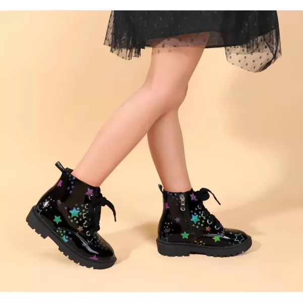 imagePANDANINJIA Christina Boys Girls Short Ankle Boots Fashion Dress Booties Waterproof Combat Shoes with Zipper for Toddler Little KidBlack Star
