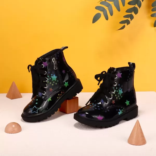 imagePANDANINJIA Christina Boys Girls Short Ankle Boots Fashion Dress Booties Waterproof Combat Shoes with Zipper for Toddler Little KidBlack Star