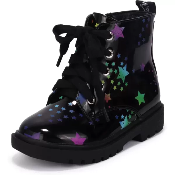 imagePANDANINJIA Christina Boys Girls Short Ankle Boots Fashion Dress Booties Waterproof Combat Shoes with Zipper for Toddler Little KidBlack Star