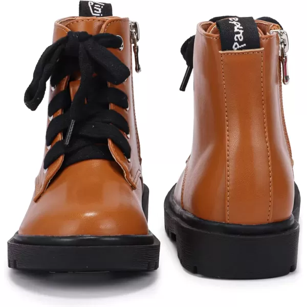 imagePANDANINJIA Christina Boys Girls Short Ankle Boots Fashion Dress Booties Waterproof Combat Shoes with Zipper for Toddler Little KidBrown Pu