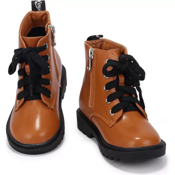 imagePANDANINJIA Christina Boys Girls Short Ankle Boots Fashion Dress Booties Waterproof Combat Shoes with Zipper for Toddler Little KidBrown Pu