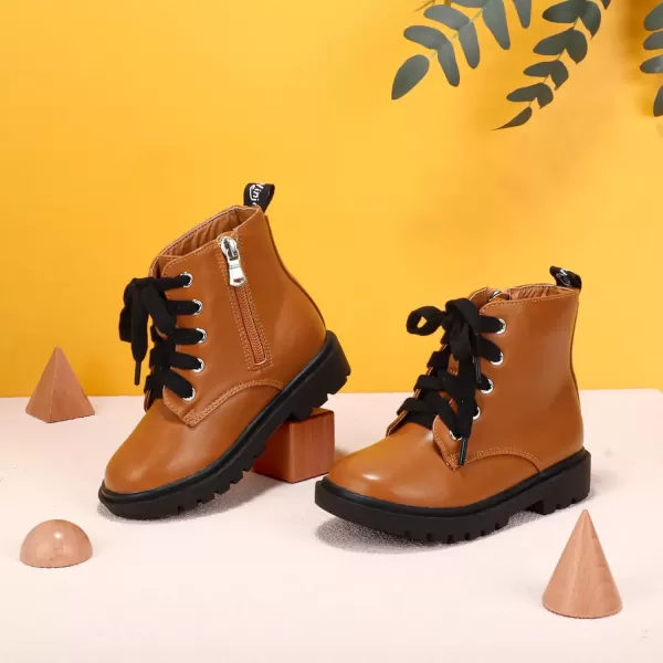 imagePANDANINJIA Christina Boys Girls Short Ankle Boots Fashion Dress Booties Waterproof Combat Shoes with Zipper for Toddler Little KidBrown Pu