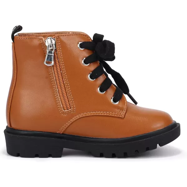 imagePANDANINJIA Christina Boys Girls Short Ankle Boots Fashion Dress Booties Waterproof Combat Shoes with Zipper for Toddler Little KidBrown Pu