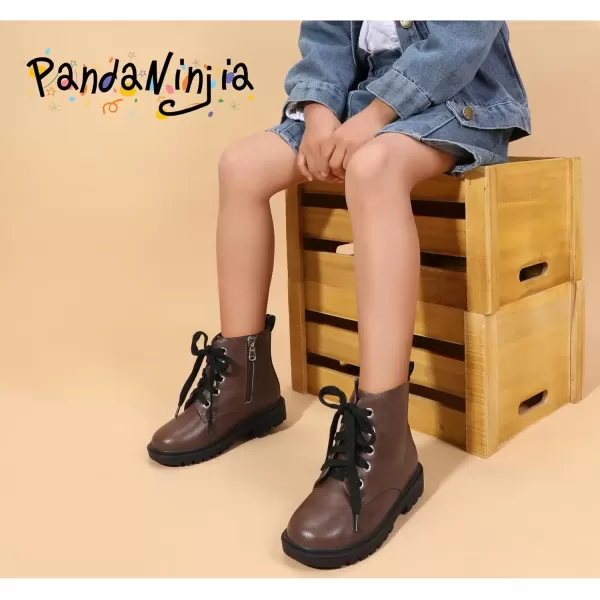 imagePANDANINJIA Christina Boys Girls Short Ankle Boots Fashion Dress Booties Waterproof Combat Shoes with Zipper for Toddler Little KidBrown Pu New