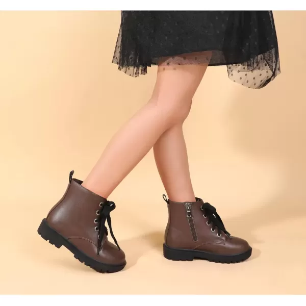 imagePANDANINJIA Christina Boys Girls Short Ankle Boots Fashion Dress Booties Waterproof Combat Shoes with Zipper for Toddler Little KidBrown Pu New