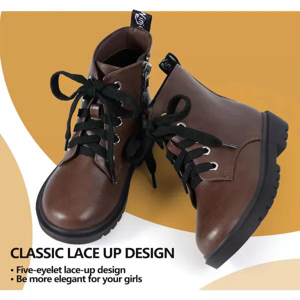imagePANDANINJIA Christina Boys Girls Short Ankle Boots Fashion Dress Booties Waterproof Combat Shoes with Zipper for Toddler Little KidBrown Pu New