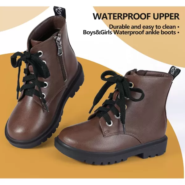 imagePANDANINJIA Christina Boys Girls Short Ankle Boots Fashion Dress Booties Waterproof Combat Shoes with Zipper for Toddler Little KidBrown Pu New