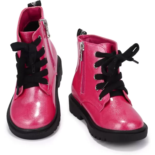 imagePANDANINJIA Christina Boys Girls Short Ankle Boots Fashion Dress Booties Waterproof Combat Shoes with Zipper for Toddler Little KidHot Pink
