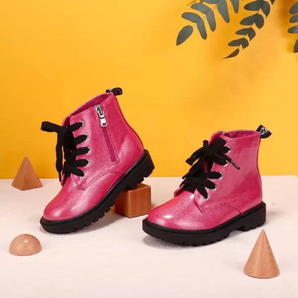 imagePANDANINJIA Christina Boys Girls Short Ankle Boots Fashion Dress Booties Waterproof Combat Shoes with Zipper for Toddler Little KidHot Pink