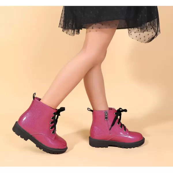 imagePANDANINJIA Christina Boys Girls Short Ankle Boots Fashion Dress Booties Waterproof Combat Shoes with Zipper for Toddler Little KidHot Pink