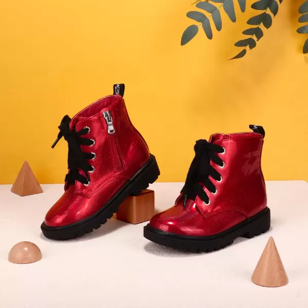 imagePANDANINJIA Christina Boys Girls Short Ankle Boots Fashion Dress Booties Waterproof Combat Shoes with Zipper for Toddler Little KidRed Bright